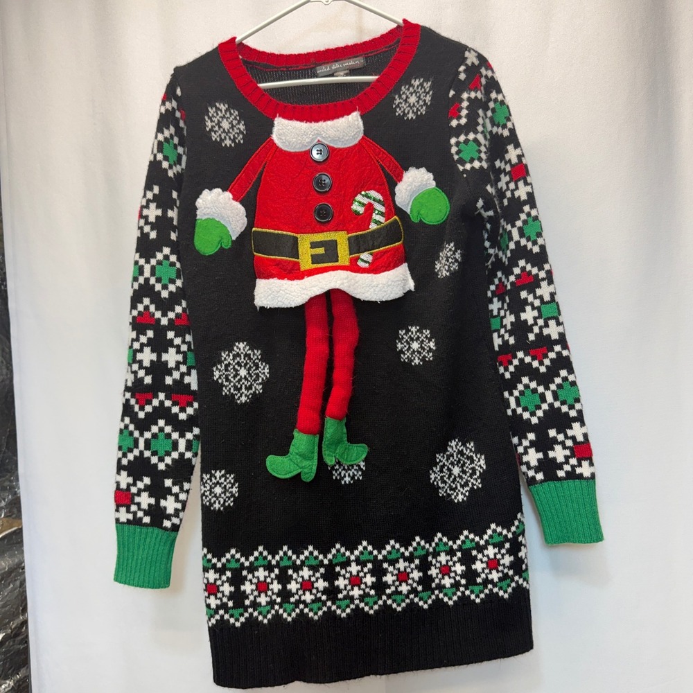 Ugly Christmas Sweater Dress Womens Medium United States Black 3D Santa Holiday